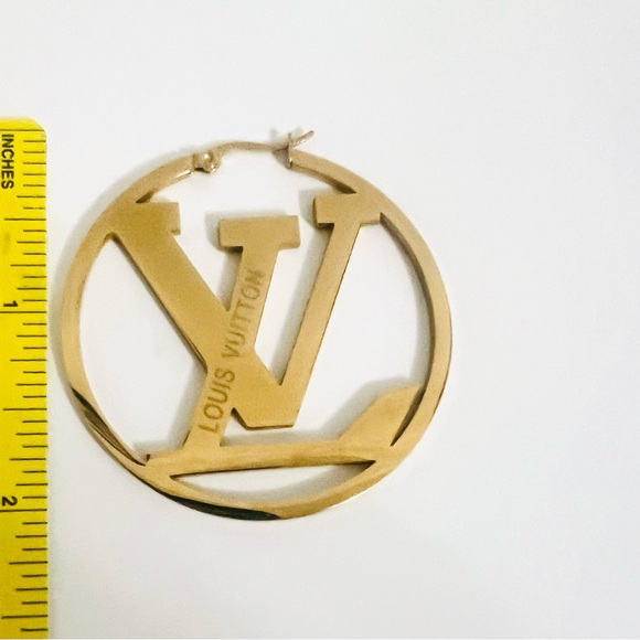 Large 50mm/1.969 inch Initial LV Hoop Earrings 1.969 inch silver or gold - Picture 5 of 5